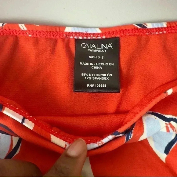 Catalina 2 Piece Bikini Set Orange Multicolor High Waisted Swimsuit Size Small - Picture 5 of 11